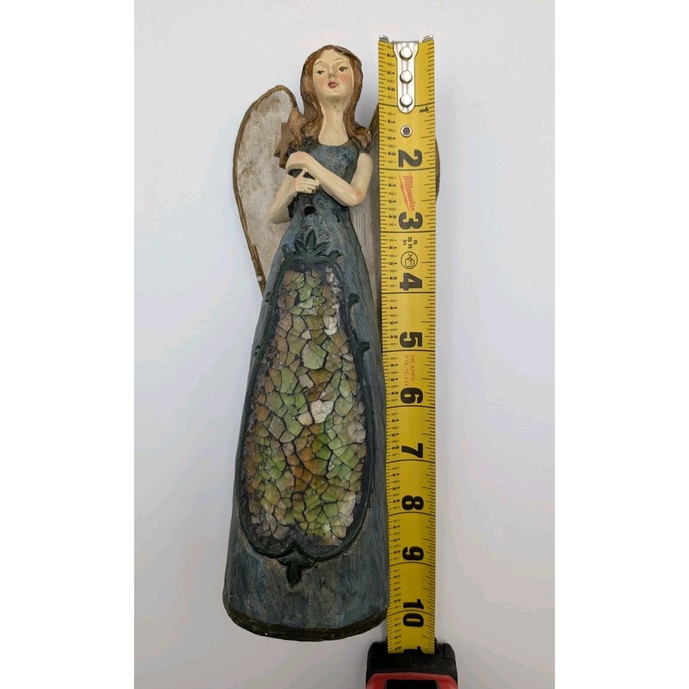 Christmas Holiday Angel Holding Star Blue Resin Mosaic Stained Glass Home Decor - Picture 14 of 16
